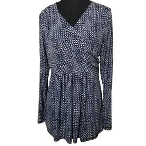 daisy fuentes Women's Faux Wrap Pullover Top Long Fitted Sleeves Multicolor Sz L